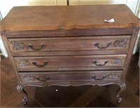 ANTIQUE FRENCH CARVED THREE DRAWER CHEST