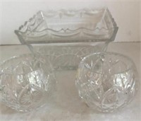 LARGE HEAVY CUT GLASS BOWL WITH DECORATIVE