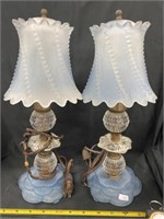 Pr Blue Glass Bedroom Lamps With Damage