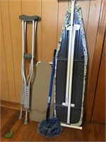 Ironing boards, crutches & duster