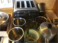 Toaster, stainless steel mugs