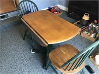 Double drop leaf table w/ 2 wood chairs. Made in