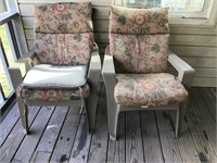 2 heavy duty plastic chairs w/ cushions & metal