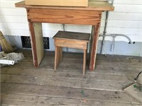 Wood table w/ sitting stool 30”H x 37”W x 20”D