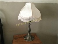 side table lamp fringed shade metal base