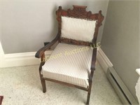 antique wood & upholstered side chair