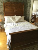 Antique Ornate bed headboard, footboard mattress
