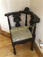 Victorian Carved 18" corner chair carved cherub