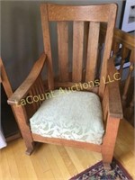 Mission Style antique rocking chair upholstered
