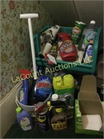 plastic stacking bins with all cleaning supplies