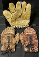 Vintage baseball and boxing gloves