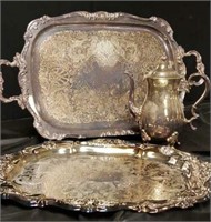 Teapot and 2 serving platters
