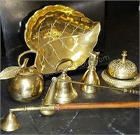7 pc brass assorted decor (bells, snuffers, leaf)