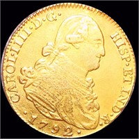1792 Spanish Gold 4 Escudos LIGHTLY CIRCULATED