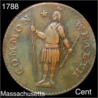 1788 Massachusetts Colonial Copper Coin LIGHT CIRC
