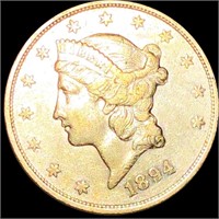 1894-S $20 Gold Double Eagle ABOUT UNCIRCULATED