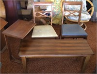2 wood chairs, tv table/stand, bench