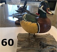 STANDING MOUNTED WOOD CARVED DUCK DECOY