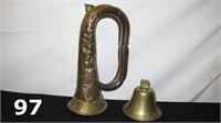 BRASS AND COPPER MILITARY BUGLE & BRASS BELL