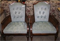 2 PADDED WOOD & WICKER ARM CHAIRS