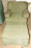 Wide Upholstered Chair with Ottoman