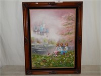 Fantasy Oil Painting Children Fishing & Castle
