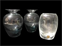 Swedish Glass Vase and Heavy Gray Glass Vases