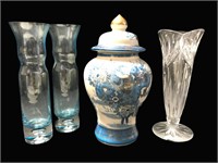 Asian Motif Ginger Jar and Vases