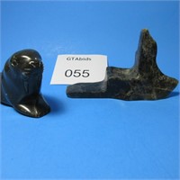 2 SIGNED SOAPSTONE CARVINGS