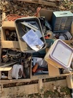 Pallet of tools, fasteners, bolt bins, supplies