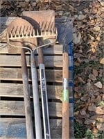 Shovels, spade, square, rake and scraper