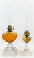 ** Antique Oil Lamps with Chimneys