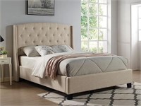 Beige Fabric Deep Tufted KING Size Nailhead Bed