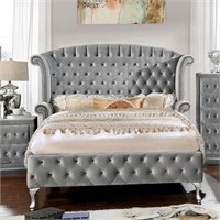 Transitional Queen Upholstered Bed Button Tufting