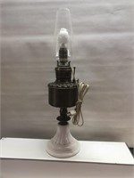 Antique converted oil to electric lamp. Milk