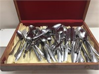 Vintage stainless flatware a lot with wood box.