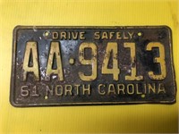 Vintage 1961  North Carolina license plate