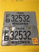 Vintage pair of Wisconsin truck license plates