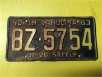Vintage 1963 North Carolina license plate