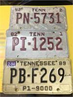 Vintage lot of  three 1980s Tennessee license