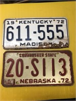 Vintage Lot of two license plates 1972 Kentucky