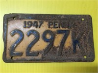Vintage 1947 Pennsylvania license plate
