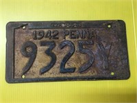 Vintage 1942 Pennsylvania license plate