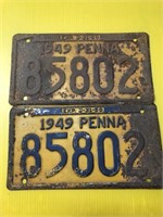 Vintage pair of 1949 Pennsylvania license plates