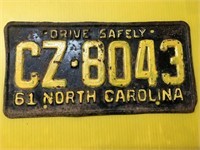 Vintage 1961 North Carolina license plate