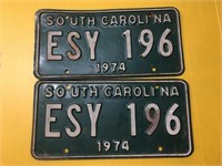 Vintage pair of 1974 South Carolina License