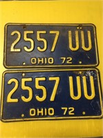 Vintage pair of Ohio 1972 license plates