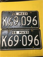 Vintage pair of 1966 Massachusetts license plates