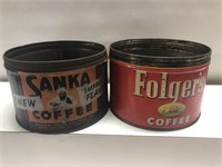 Vintage lot advertising coffee cans Folgers and