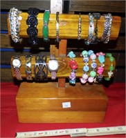 Wood Jewelry Display with Bracelets & Watches